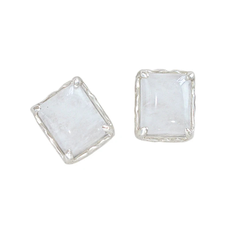Wuqie Minimalist Sterling Silver Rhodium Plated Natural Gemstone Crystal Stone Stud Earrings