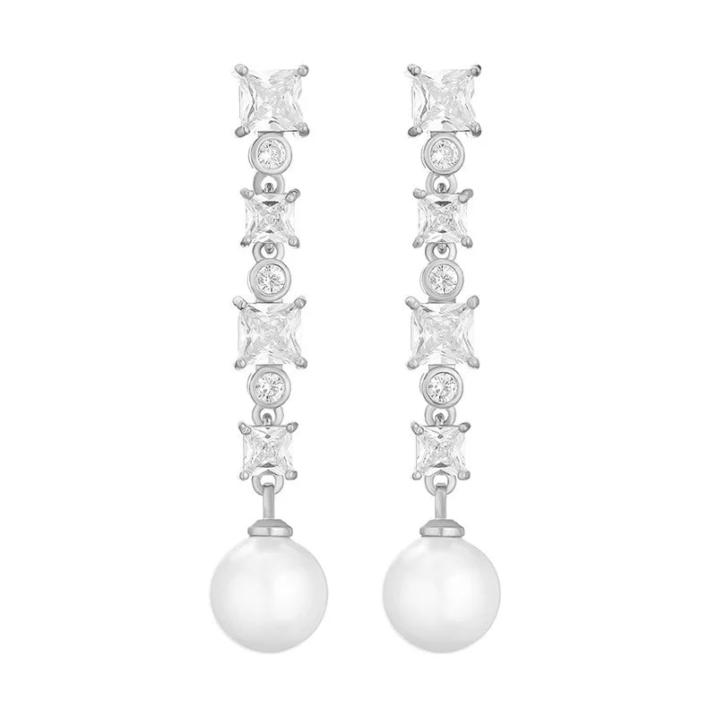 New Light Luxury Long Tassel Earrings Exquisite Versatile Zircon Pearl Stud Earrings Fashion Jewelry Women Accessories