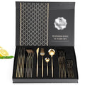 Eco Wedding Shiny Gold 24 Piece with Gift Box Rose Cutlery Set Stainless Steel