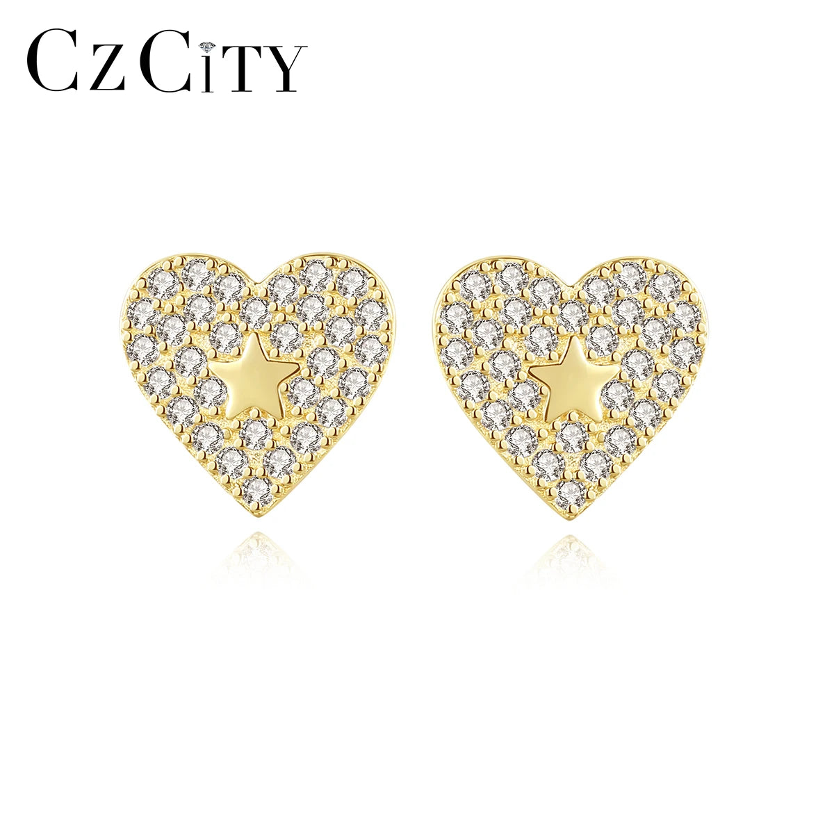 CZCITY Cz Sterling Silver Iced Out Star 925 Zircon Luxury Earing 2026 Woman Heart Stud Earring