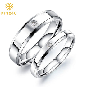Simple Valentines Day Gifts Wedding Couple Jewelry Cubic Zirconia Stainless Steel Bands Engagement Ring