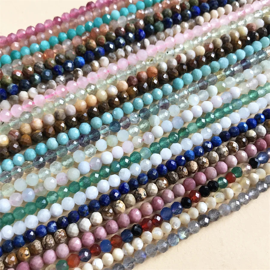 Natural Gemstone Faceted Genuine Natural Gemstone Stone 3mm Cutting Loose Strand Beads for Jewelry Making