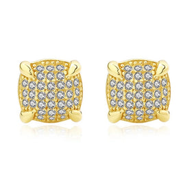 Fine Jewelry Hot Selling 925 Sterling Silver Earrings Minimalist Zircon Square Pattern 18K Gold Plated Stud Earring for Women