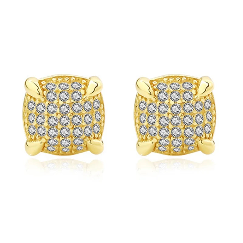 Fine Jewelry Hot Selling 925 Sterling Silver Earrings Minimalist Zircon Square Pattern 18K Gold Plated Stud Earring for Women