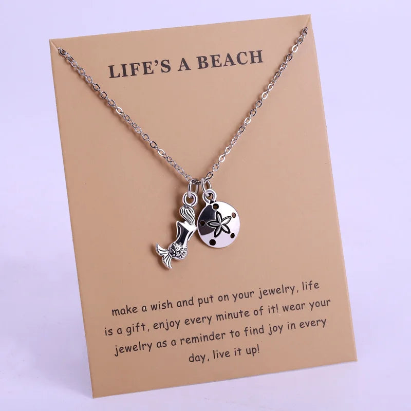 Manufacturer Summer Ocean Beach Necklace Gift for Her Birthday Gift Jewelry Sand Dollar Mermaid Pendant Necklace for Women