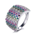 Multi Color Micro CZ Pave Wide Band Ring in Pure Silver 925 Hand Jewelry for Women
