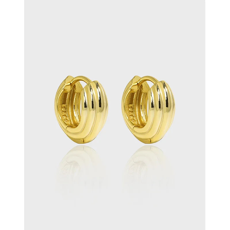 EA693 925 Sterling Silver Basic Triple Line Huggies Earrings 18k Gold Plated Minimalist Jewelry Earrings Studs