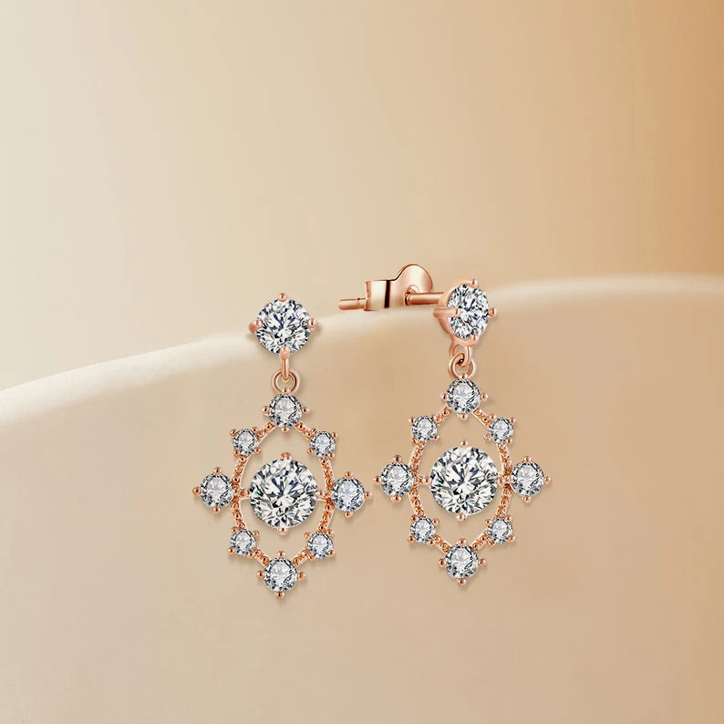 QX Custom OEM 18K Rose Gold Plated Designer Fine Jewelry Luxury Women Minimalist Zircon 925 Sterling Silver Long Drop Earrings