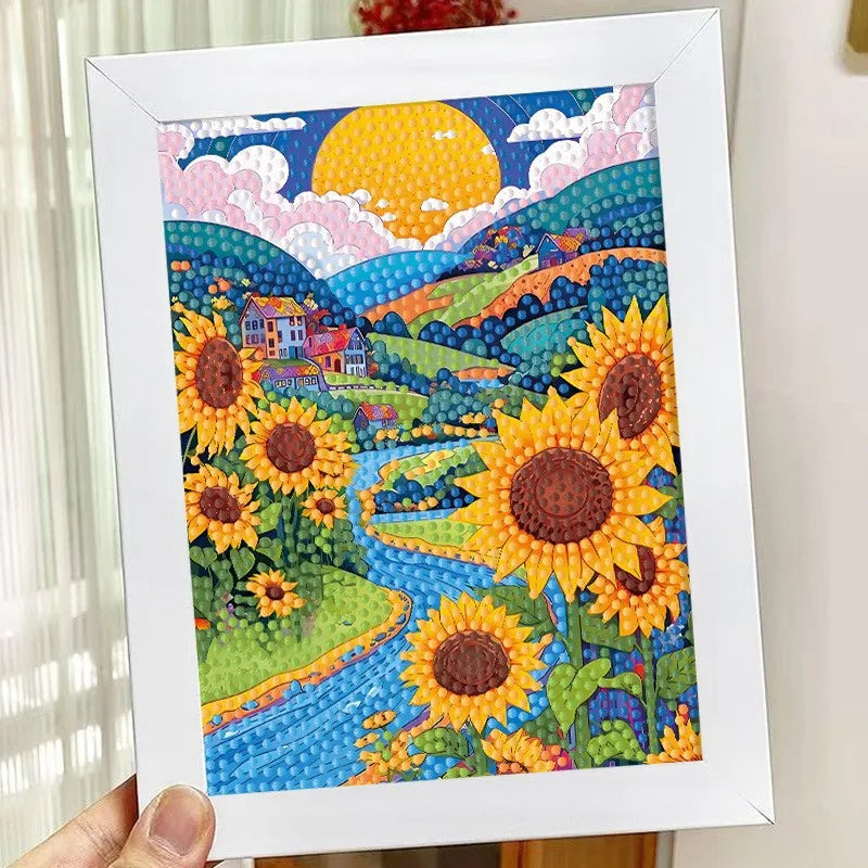 Healing Sunflower Diamond Painting Sticker Children's Handmade DIY Puzzle Point Drill Small Landscape Diamond Painting