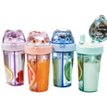 Drink Bottle Double-layer Separated Sippy Sports Custom 500ML Kids Plastic Water Bottles With Lids and Double Straws
