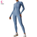 Fall Winter Solid Colours Jumpsuit Tight Long-sleeved Zipper Women's Outer Wear Fitness Sports One Piece Yoga Jumpsuits