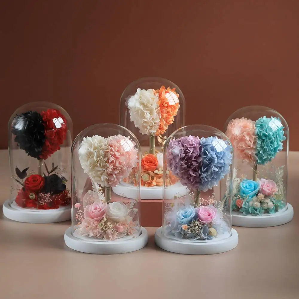 Liviflo Factory Direct Supply Preserved Flower for Tree with Real Preserved Roses in Glass Dome-Valentine's Day Christmas Gift
