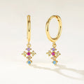 Nagosa Colorful Jewelry 925 Sterling Silver 18k Gold Vermeil Birthstone Cross Dangle Hoop Earrings for Women