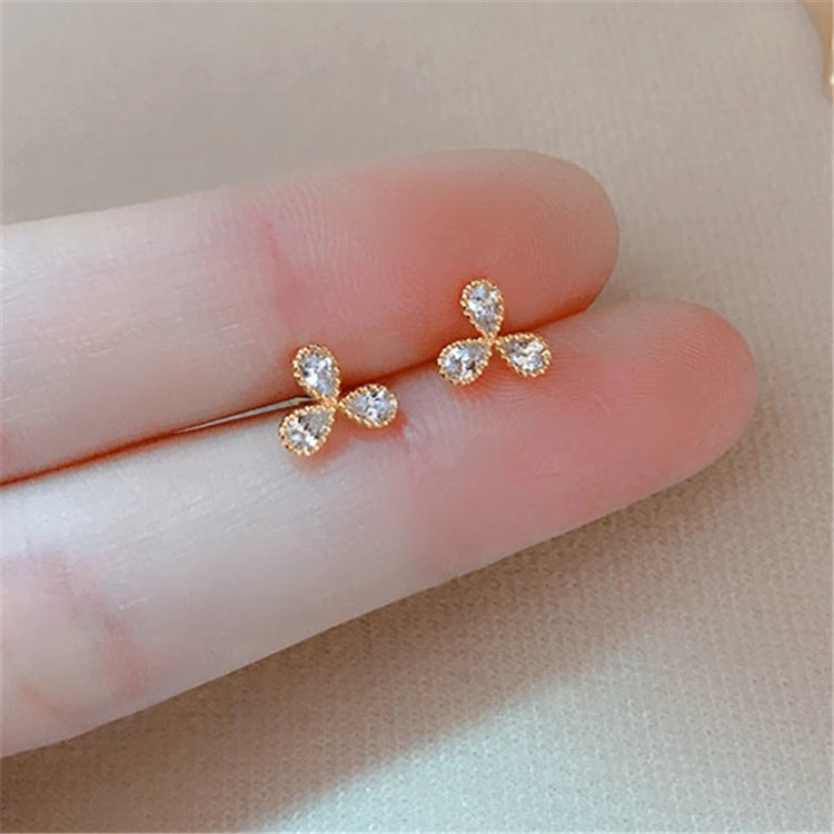 Gold Plating Jewelry Gifts S925 Cute Clover Stud Earrings