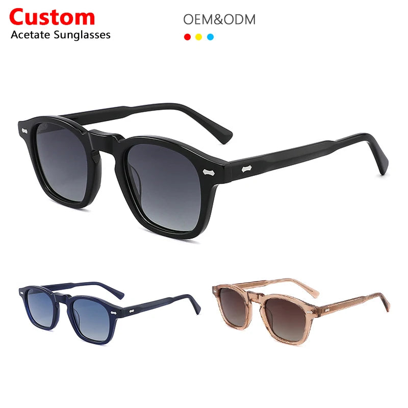 High Quality Luxury Eyewear Custom Logo Personality Retro Rice Nail Square Frame Women Men Polarized Sunglasses