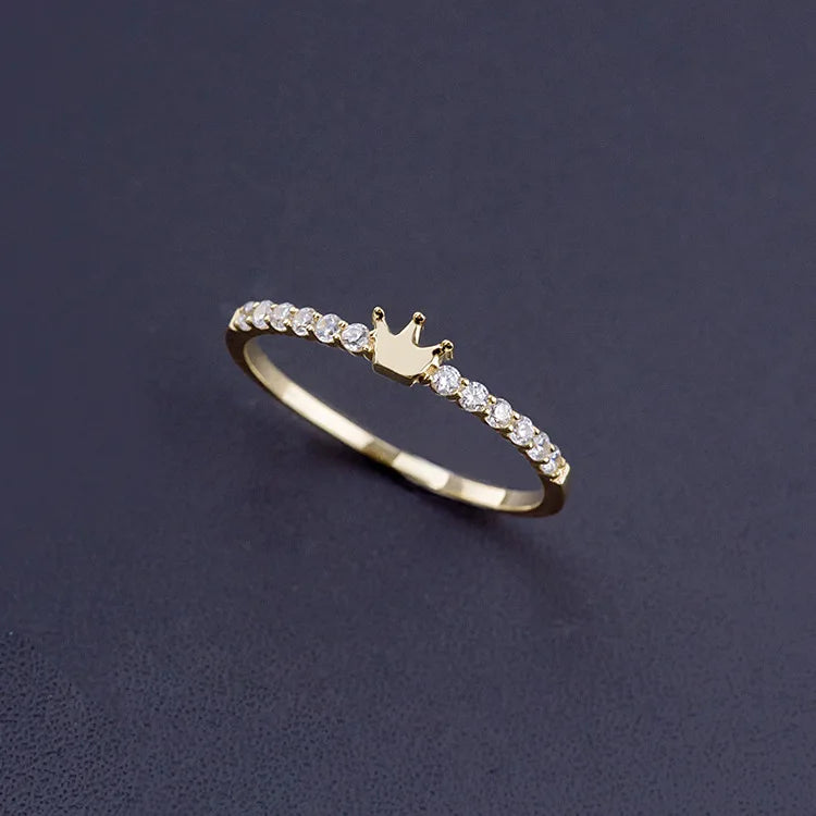 Cute Simple Chill Pure 925 Sterling Silver CZ Zircon Crown Shape Thin Finger Rings for Women Girls Jewelry