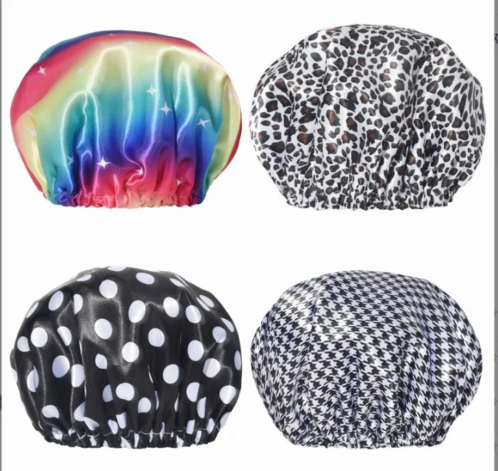 New Print Women Bath Hair Cap Hat Supplies Bathroom Double Layer Shower Waterproof Cap Thick Cover Accessories
