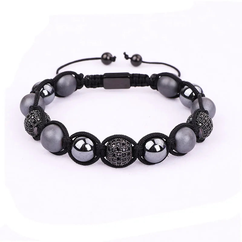 Jewelry Factory Making New Design 10mm Natural Stone Hematite Handmade CZ Ball Friendship Bracelet Men With Custom Logo