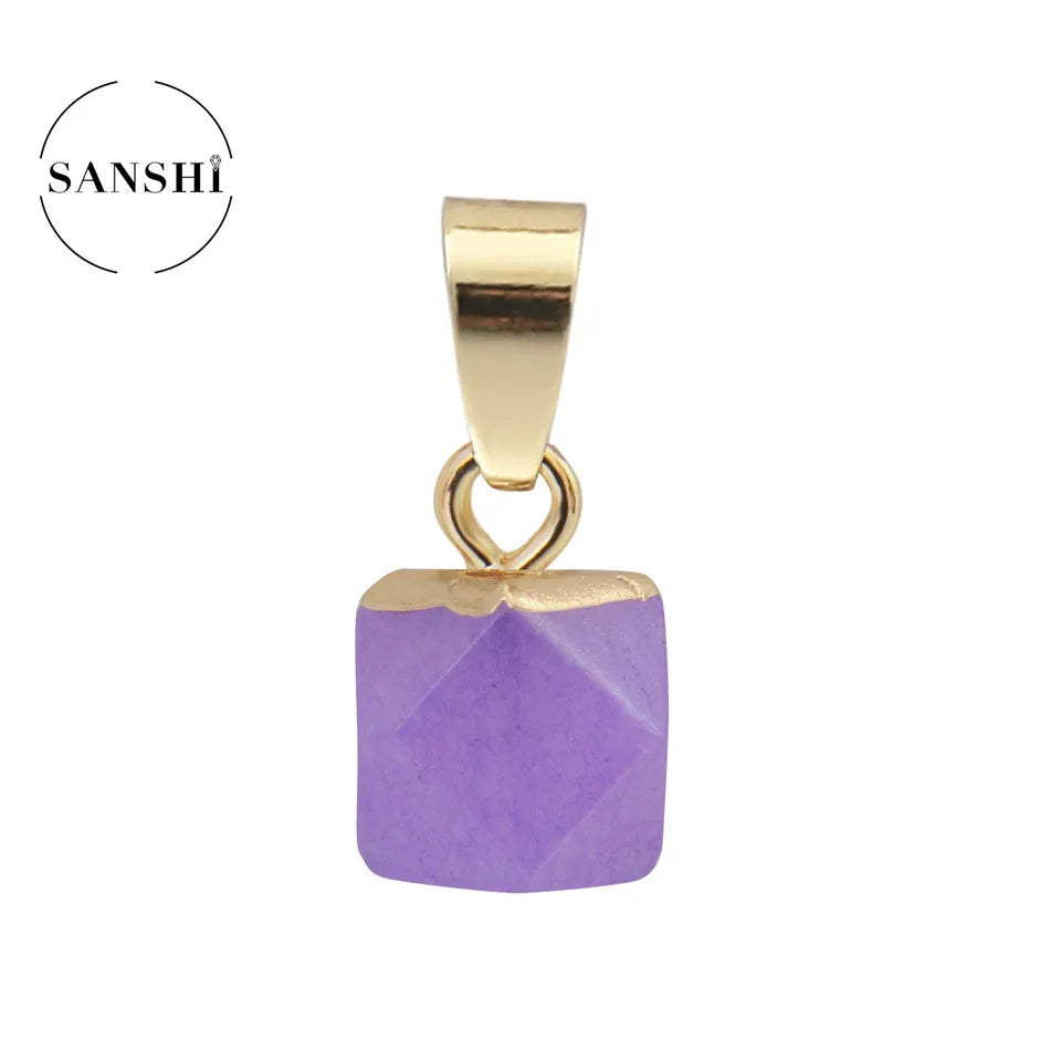 Wholesale Factory Small Cube Shape Rose Quartz Stone Pendant Natural Stone Pendant Plating in Gold for Gift Charm Pendants