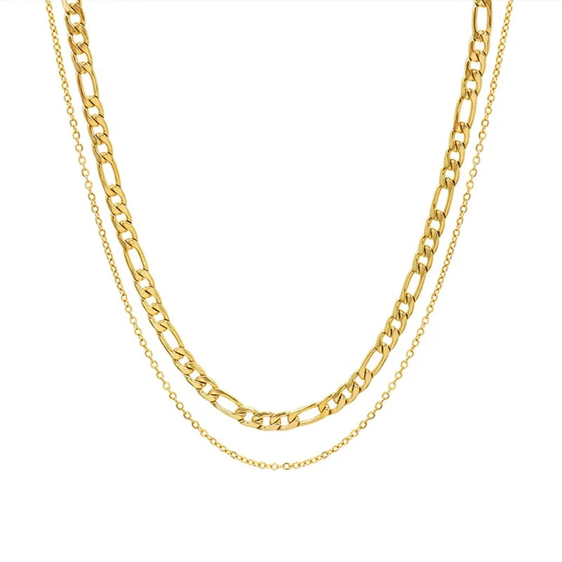 MICCI Wholesale Custom PVD 18K Gold Plated Filled Stainless Steel MultiLayer Necklace Double Layer Chain Necklace