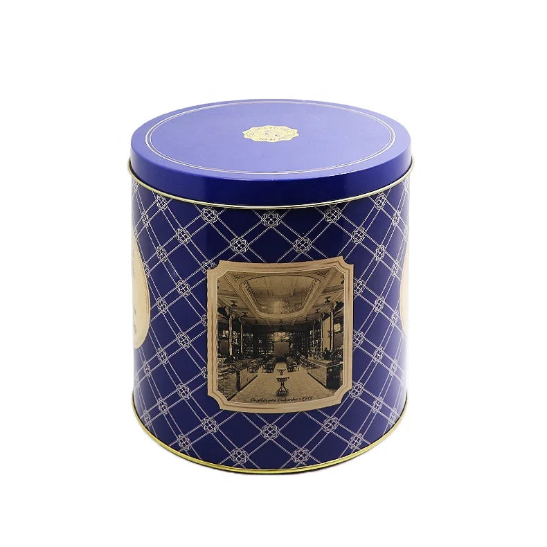 2025 Hot Sale Custom High Quality Round Tin Canister Food Grade Material for Snacks Candies Chocolates Cookie Popcorn Packing