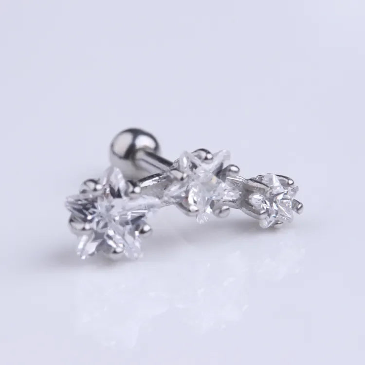 Fashion Ear Piercing Jewelry 100% Stainless Steel Prong Setting Star CZ Tragus Earrings for Women