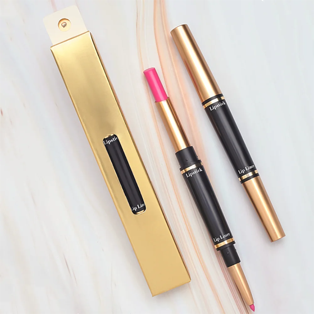 Wholesale Vegan Matte Lipstick and Lip Liner Set  Private Label  12 Color 2 in 1 Double Head Lipstick and Lip Liner Custom logo