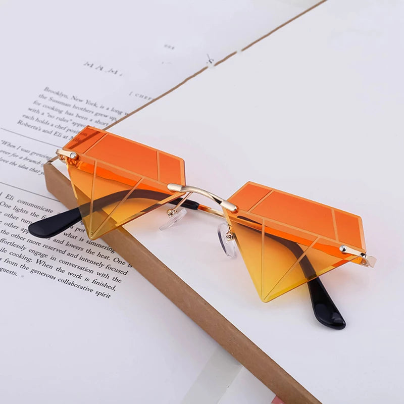 Triangle Diamond Shaped Sunglasses for Women Men Rhinestone Rays Shades Clear Ocean Gradient Party Rimless Polygon Sun Glasses