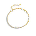 Daidan Paperclip Bracelet 18K Gold Plated Rectangle Chain Link Chain Link Cubic Zirconia Silver Tennis Bracelet