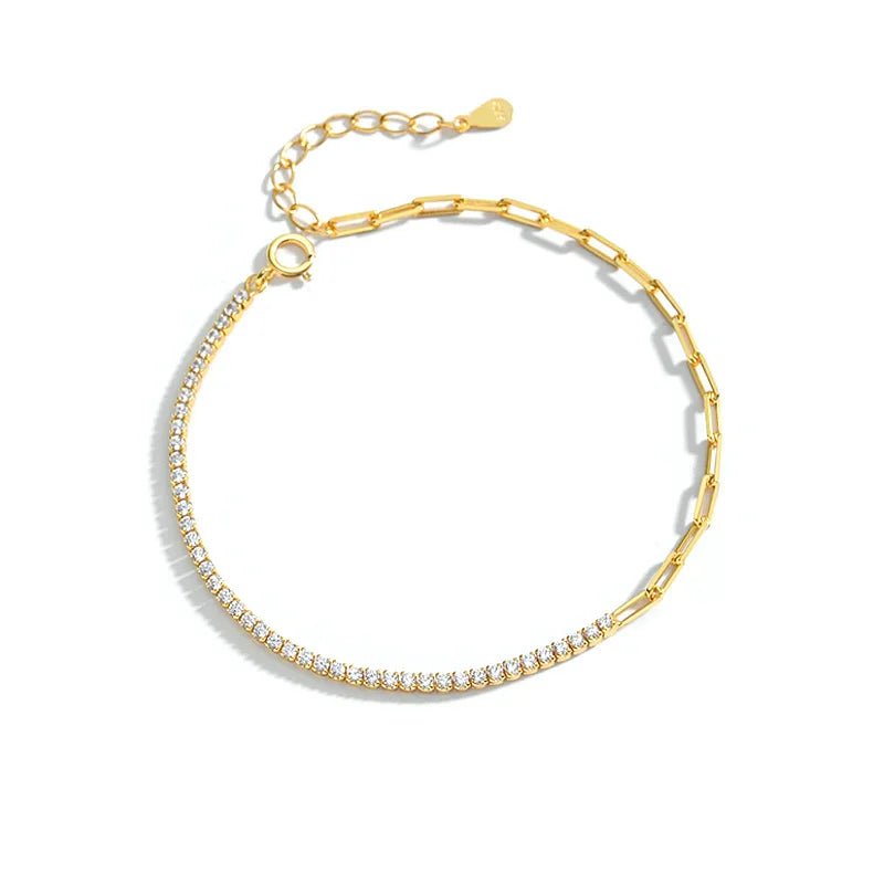 Daidan Paperclip Bracelet 18K Gold Plated Rectangle Chain Link Chain Link Cubic Zirconia Silver Tennis Bracelet