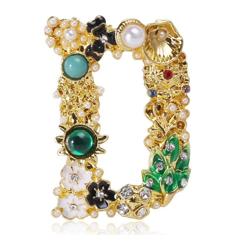 Luxury Rhinestone Letters Brooch Pins Initial D Brooches for Man or Women Cloth Decoration