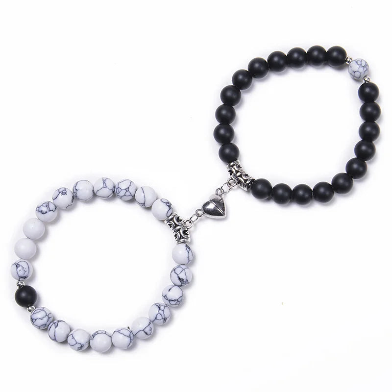 2pcs/set Natural Stone Beads Yoga Bracelet Lovers Jewelry Distance Heart Magnet Friendship Handmade Couple Bracelet