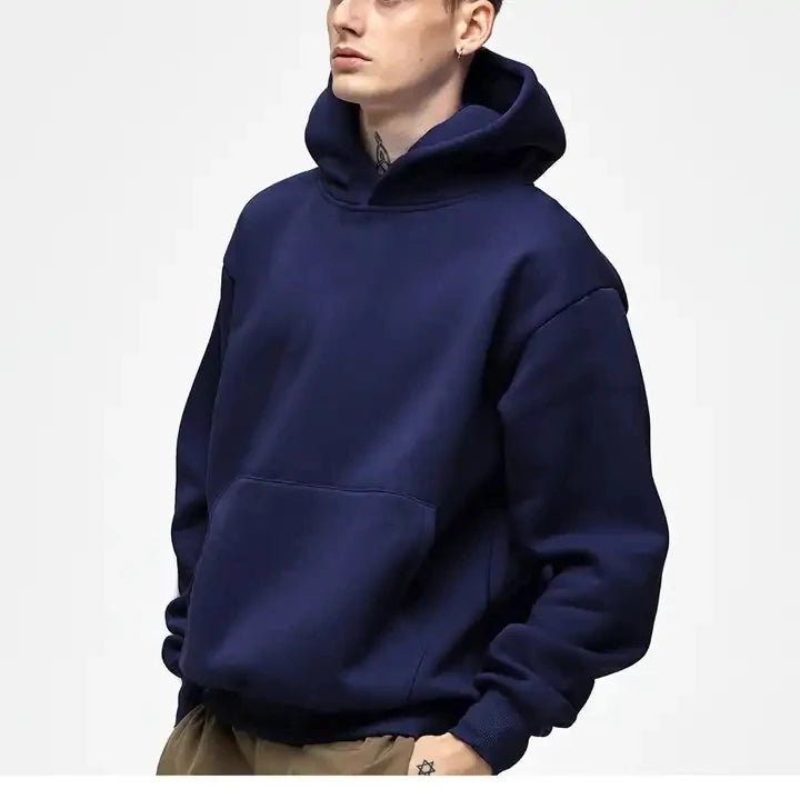 Custom Logo Oversize Blank Fleece Hoodies No String Embroidery 500g Heavy Weight Street Wear Plain Men's Hoodies