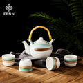 Low MOQ Factory Wholesale Japan Style Restaurant Usage Hand Painted Ceramic Stonewar Tea Set a Pot and 4 Cups Tea Pot With Lid