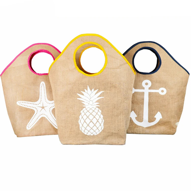 Wholesale Summer Travel Oem Design Printed Waterproof Custom Beach Jute Tote Bag