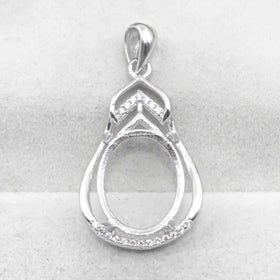 Sterling Silver 12*15mm Semi Mount Pendant Empty Frame Blank Support Setting S925 Base Holder Without Center Stone for DIY Inlay