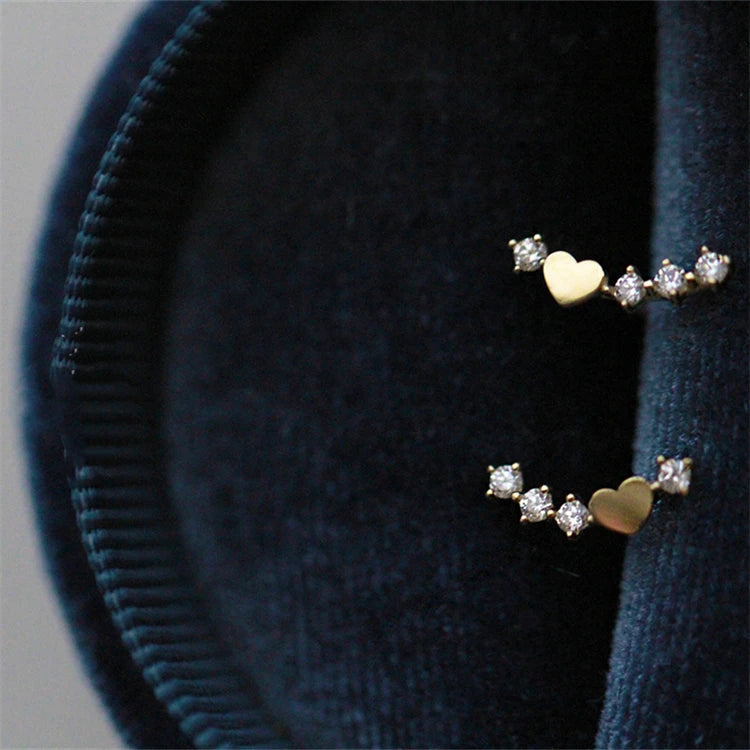 Customized Design Heart Shaped Stud Earrings Pure Silver Trendy Initial Women Earrings