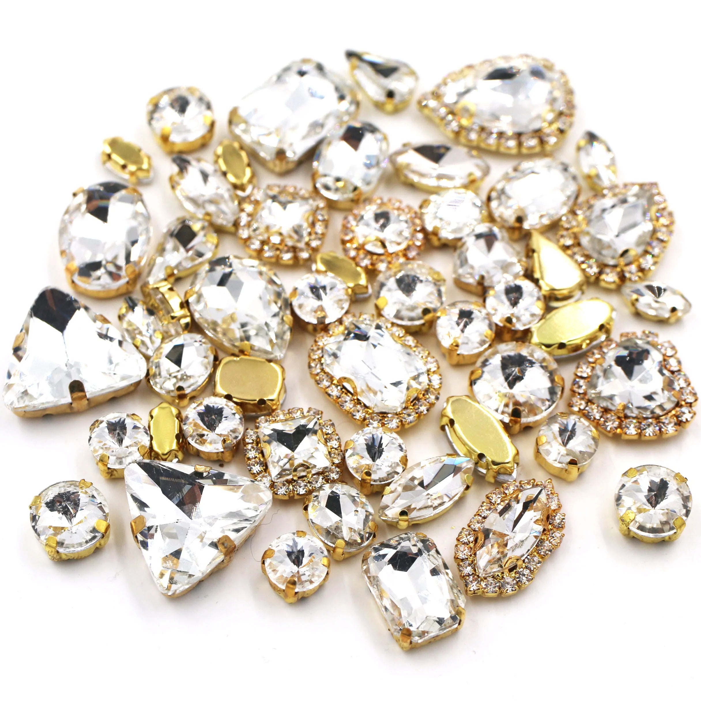 White Mixed 8 Shapes Loose Crystal Rhinestones Cup Chain for Handmade Projects