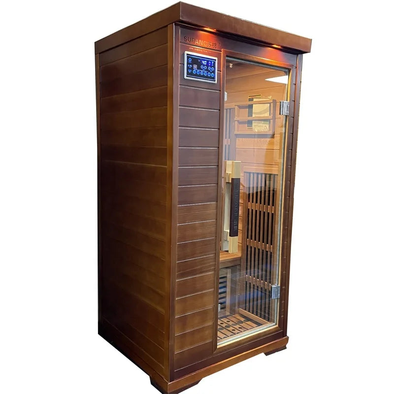 Luxury 1-Person Home Sauna Room with Modern Design Canadian Red Cedar Far Infrared Heating for Fat Loss Health Relaxation