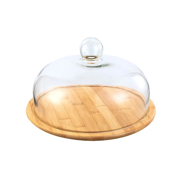 Hot Sale 27 Cake Plate Cream Pastry Display Stand with Glass Dome Wood Dessert Tray Serving Cake Tools