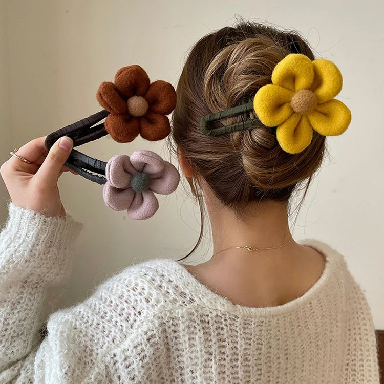 NEW JO Brand Flower Style 12CM Duck Beak & Large Shark Clips Hair Claw with Fabric PC Metal Women Daily Use Fashion Accessories
