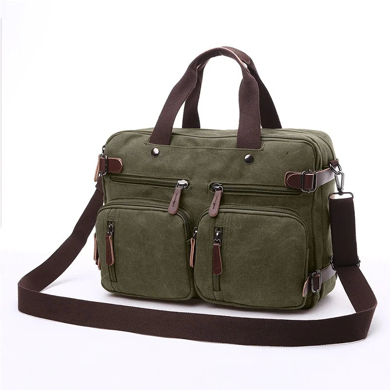 Waterproof Canvas Soft Bag with Crossbody Handheld Double Shoulder Straps  Business Three-in-One Laptop Briefcase