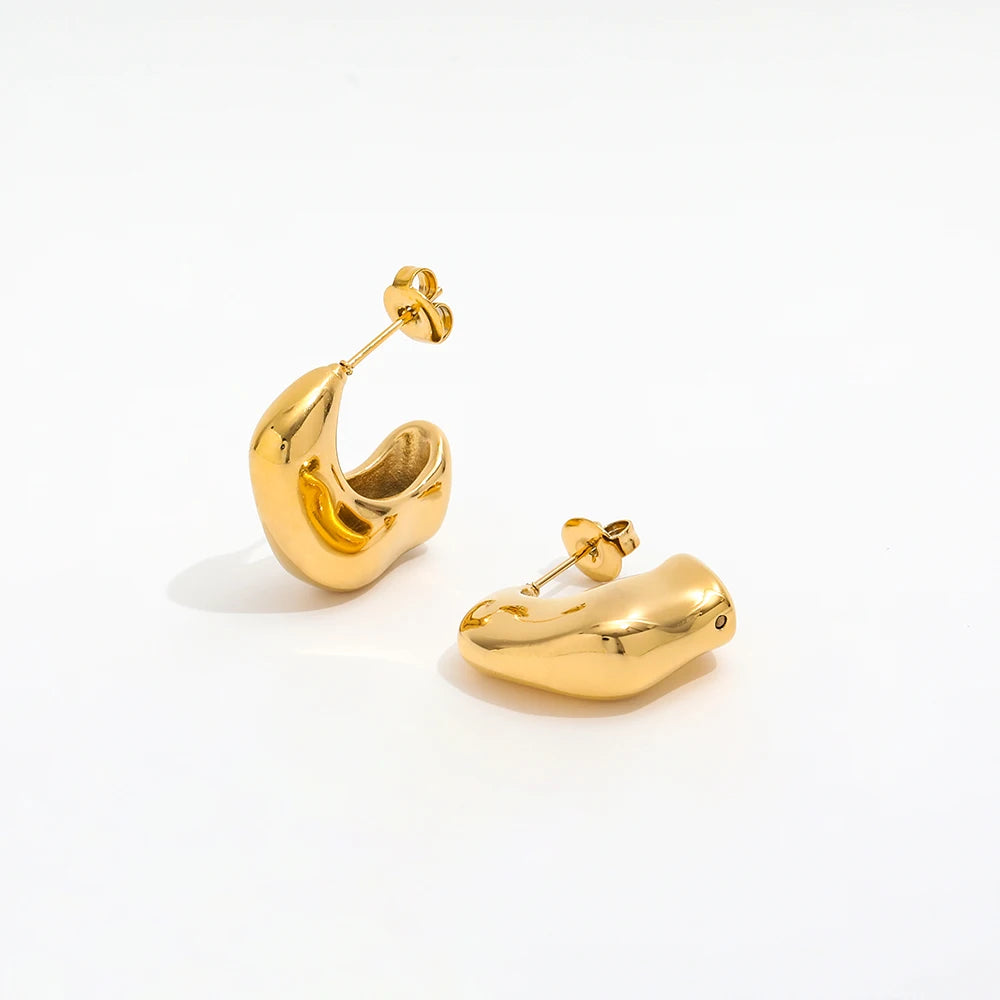 Fenny 18K Gold-plated Wholesale Waterproof&No Fade Geometric Hollow C-shaped Stainless Steel Hoop Earring for Women