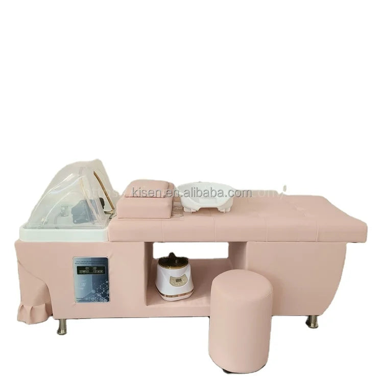 KISEN New Arrival PU Leather Hair Washing Massage Chair Lay Down Table Shampoo Bed for Hair Beauty Salon American Style