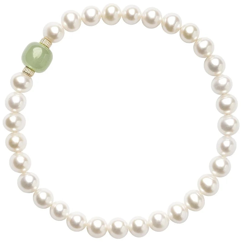 Chinese Style Jade Stone Charm Bracelet with Natural Freshwater Pearl Gold Plated Sichuan Origin Women's Jewelry