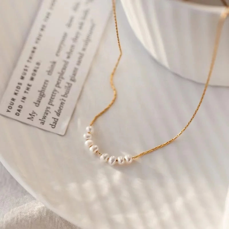 Dina New Women Jewelry Dainty Elegant 14k Gold Plated Stainless Steel Chain Freshwater Pearl Choker Necklace