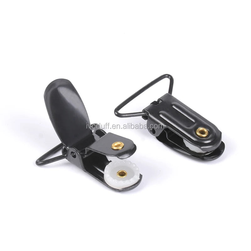 Ivoduff Strong Good Quality 1 Inch Triangle Black Suspender Clip Metal Black Brace Clip for Belt