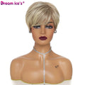 DREAM.ICE's Luxury European American Short Synthetic Mechanism Hair Wigs for Women White Gradient Color Straight Style