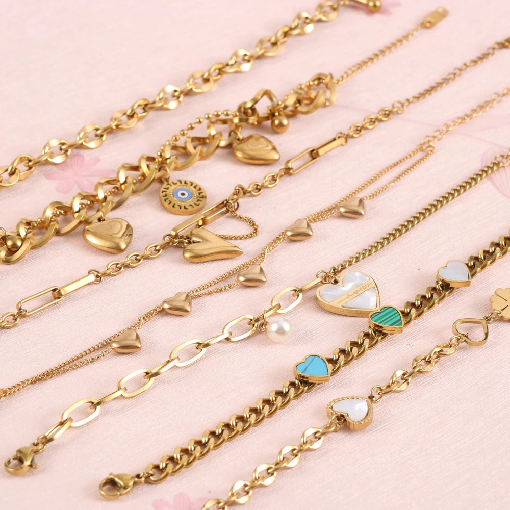 Nabest Stainless Steel Heart Pendant Bracelets Women Jewelry Gifts PVD Gold Plated Love Heart Charm Bracelet