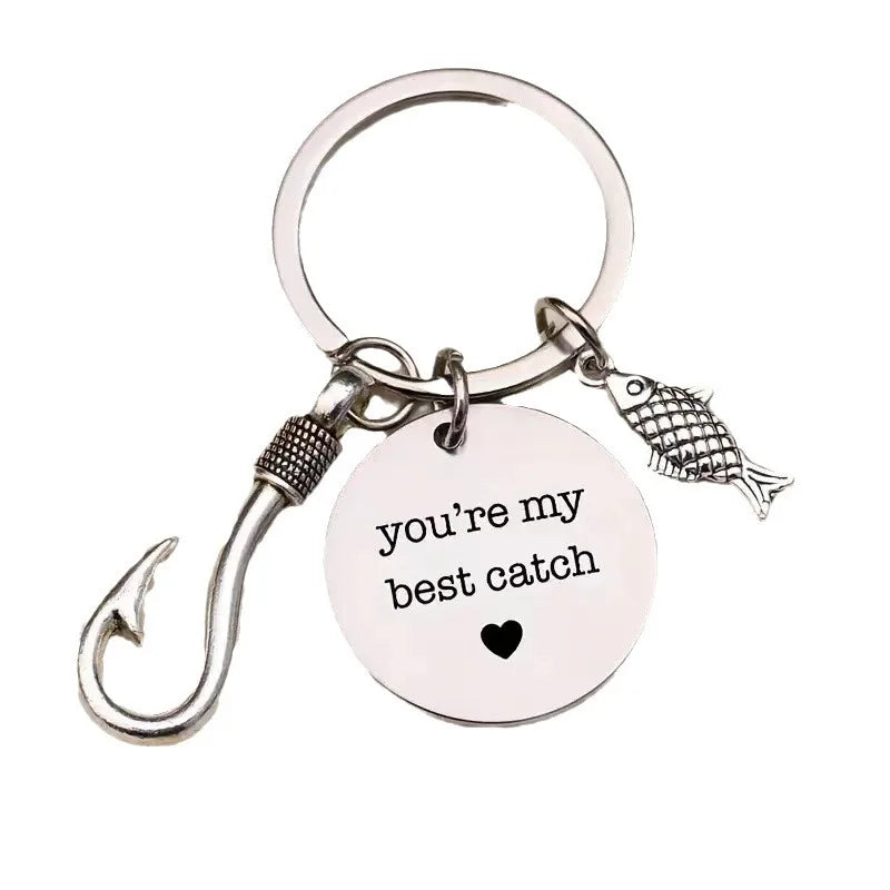 Custom Engraved Stainless Steel Fish Hook Keychain Carp-Themed Backpack Charm and Keyring Accessories for Lake and River Gift